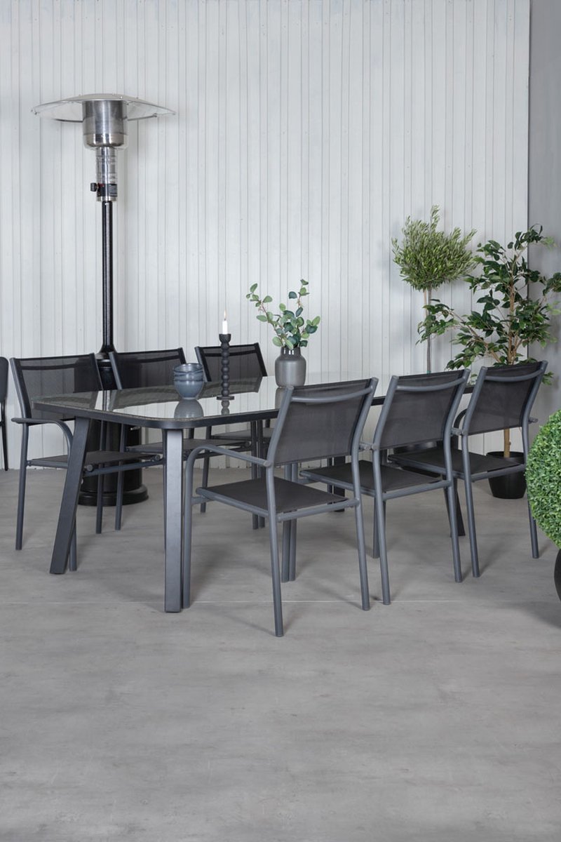 Paola Tuinmeubelset Tafel 100x200cm En 6 Stoel Santorini, Naturel. - Zwart