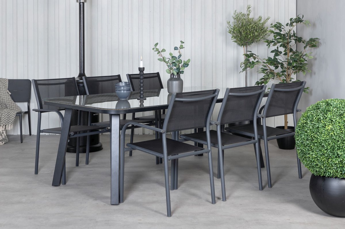 Paola Tuinmeubelset Tafel 100x200cm En 6 Stoel Santorini, Naturel. - Zwart