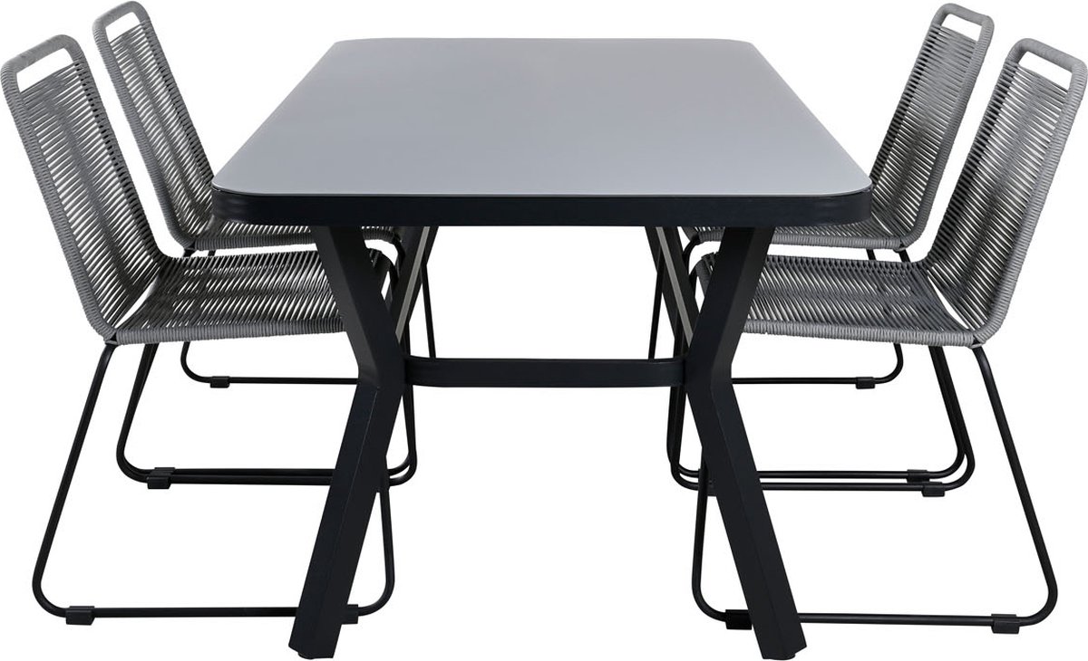 Virya Tuinmeubelset Tafel 90x160cm En 4 Stoel Lindos, Grijs. - Zwart