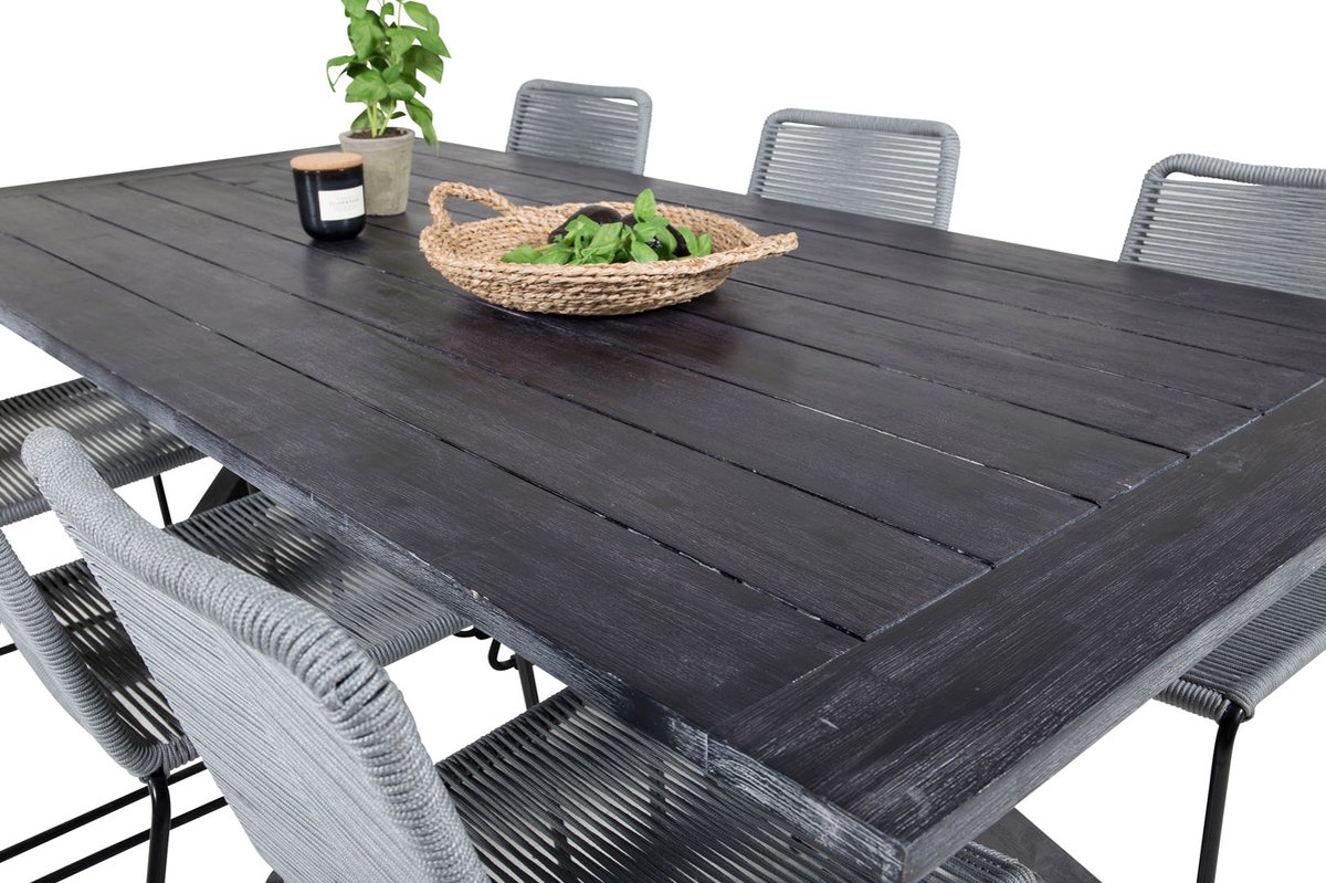 Rives Tuinmeubelset Tafel 100x200cm En 6 Stoel Lindos. - Zwart