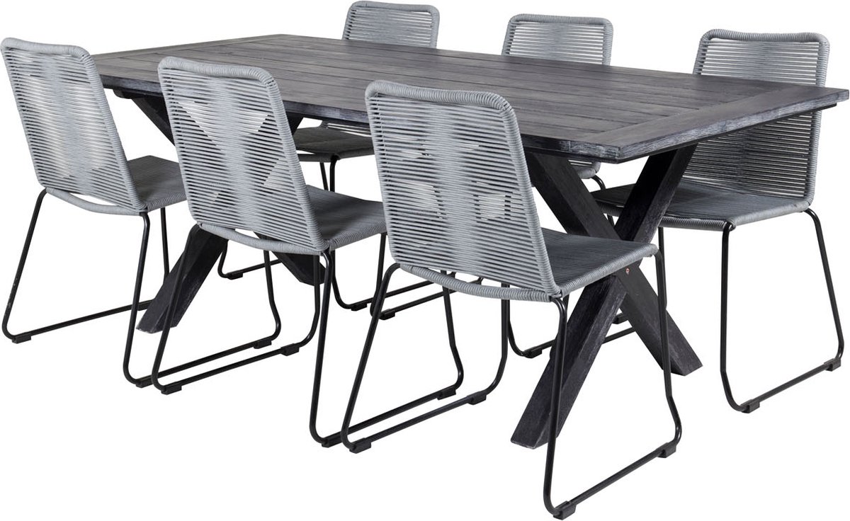 Rives Tuinmeubelset Tafel 100x200cm En 6 Stoel Lindos. - Zwart