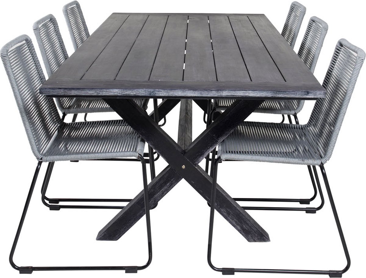 Rives Tuinmeubelset Tafel 100x200cm En 6 Stoel Lindos. - Zwart