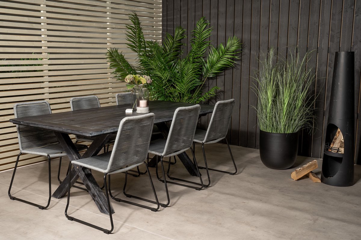 Rives Tuinmeubelset Tafel 100x200cm En 6 Stoel Lindos. - Zwart