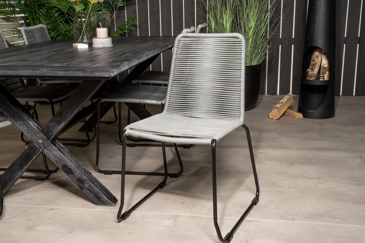 Rives Tuinmeubelset Tafel 100x200cm En 6 Stoel Lindos. - Zwart