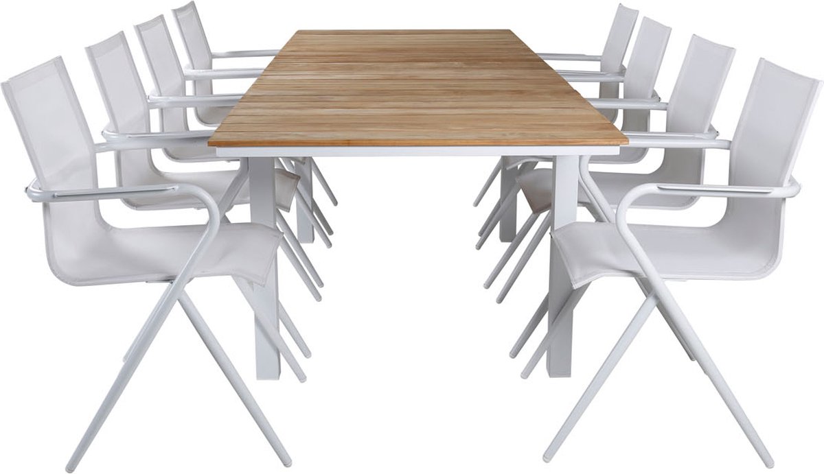 Mexico Tuinmeubelset Tafel 90x180/240cm En 8 Stoel Alina, Naturel. - Wit