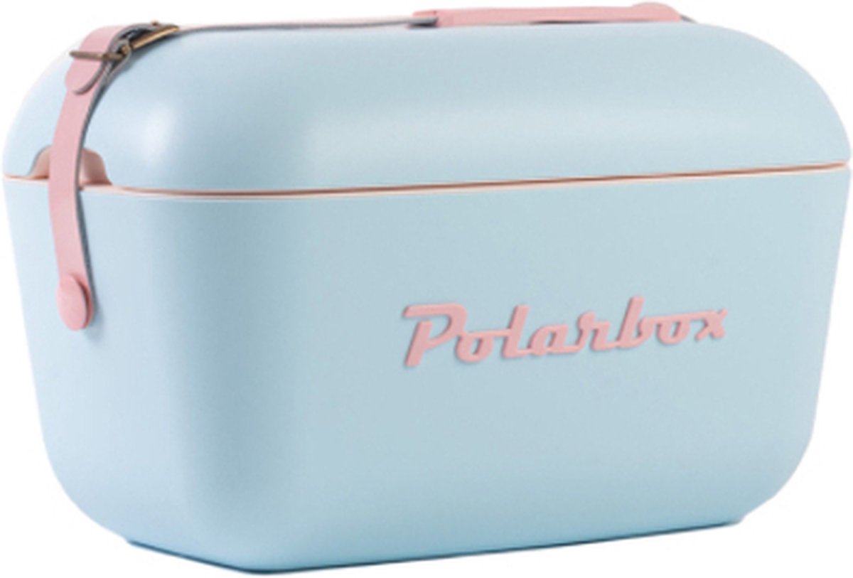 Polarbox Retro Koelbox Pop - Roze Band - 12 Liter Inhoud - Duurzaam Geproduceerd - Blauw