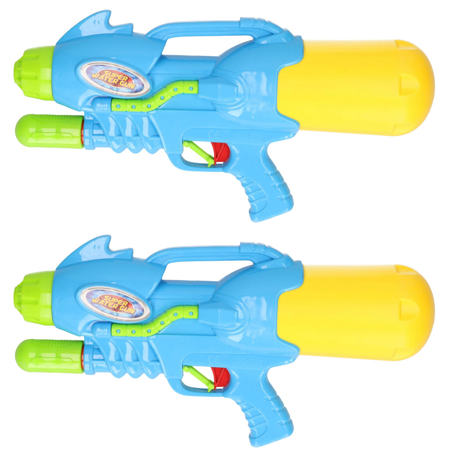 Set Van 2x Stuks Waterpistool/waterpistolen Met Geel Waterreservoir 42 Cm - Waterpistolen - Blauw