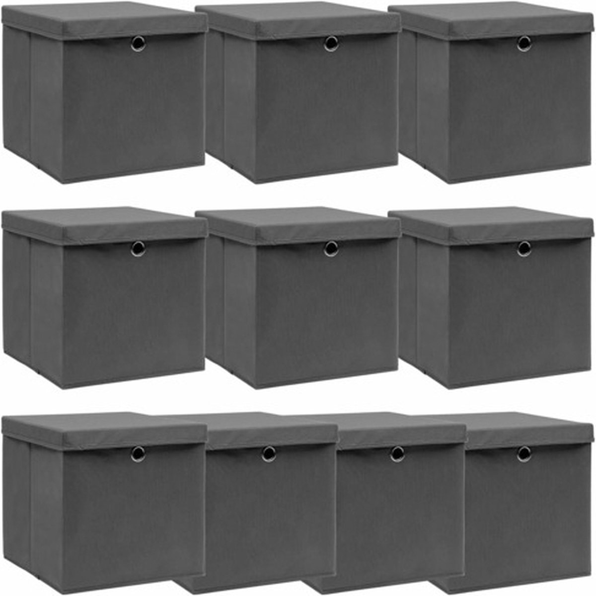 Vidaxl Opbergboxen Met Deksel 10 St 32x32x32 Cm Stof - Gris