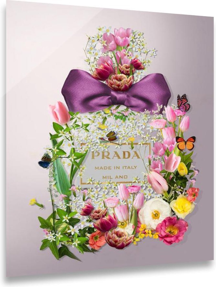 Ter Halle® Glasschilderij 60 X 80 Cm Prada Parfume Flowers - Roze