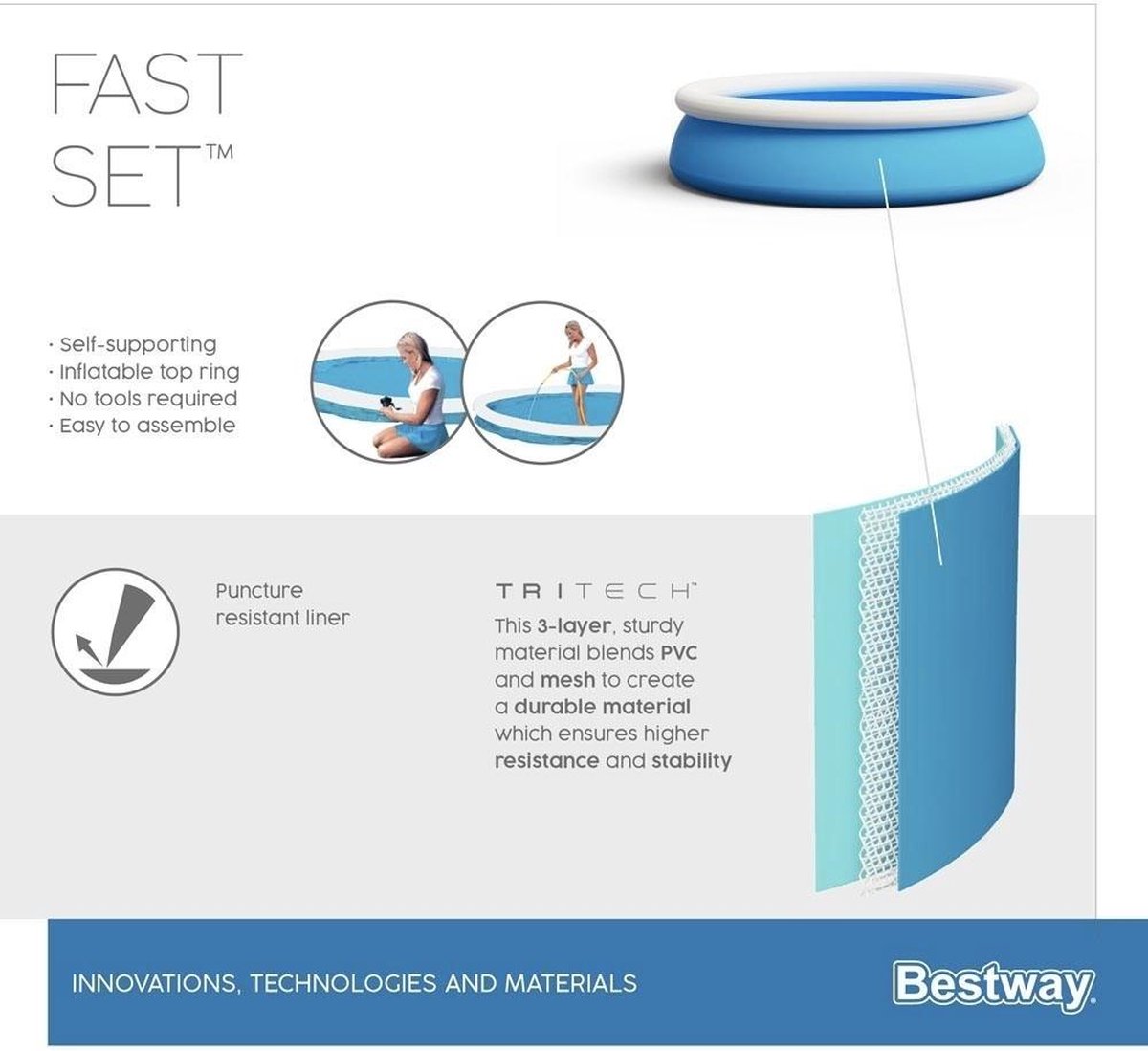 Bestway Zwembad Fast Set Opblaasbaar Rond 244x66 Cm 57265 - Blauw