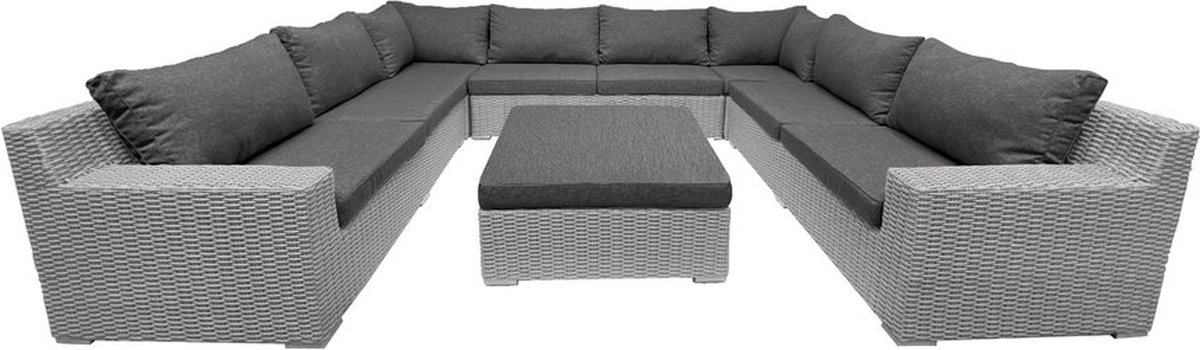 8-persoons Tuinset / Loungeset Colorado Blended Grey / U-opstelling Met Antraciet Kussens Incl. Hocker - Grijs