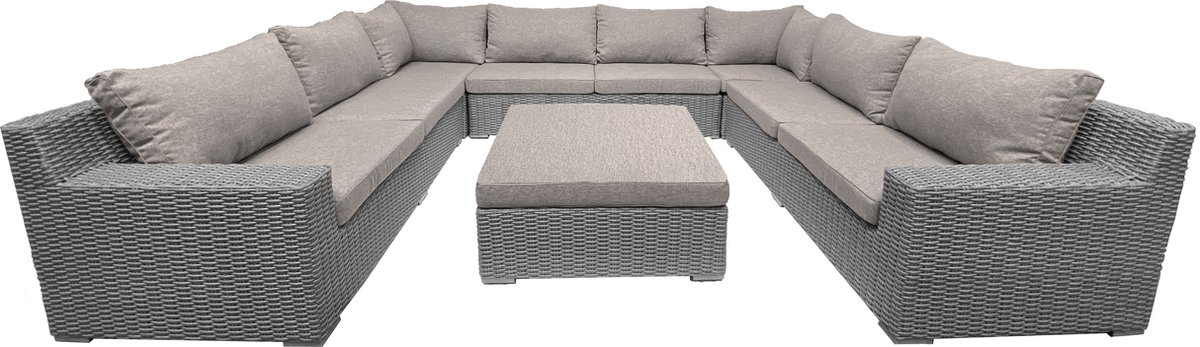 8-persoons Loungeset Colorado Blended Grey U-opstelling Met Kussens Incl. Hocker - Grijs