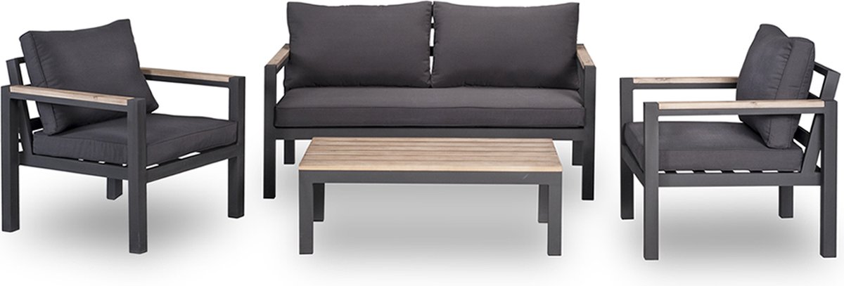 Mondial Living¬æ 4-persoons Loungeset Firenza Incl. Acacia Houten Tafel - Zwart