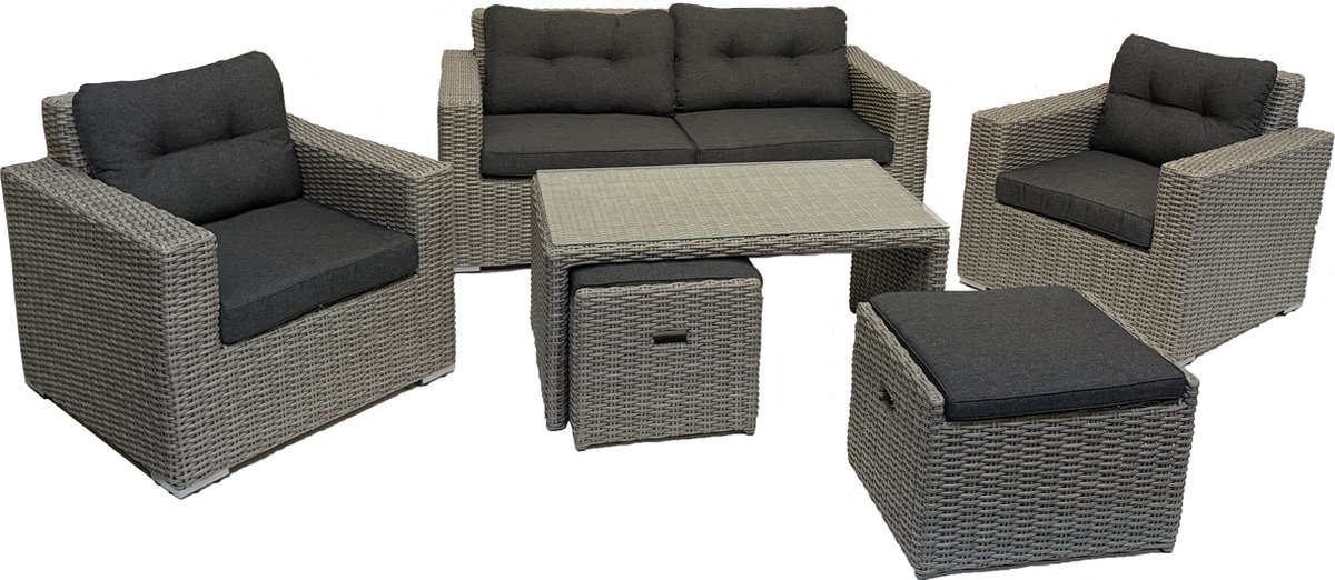 Mondial Living¬æ Loungeset Garonne Blended Grey Inclusief Antraciet Kussens Levering Met Topservice - Grijs