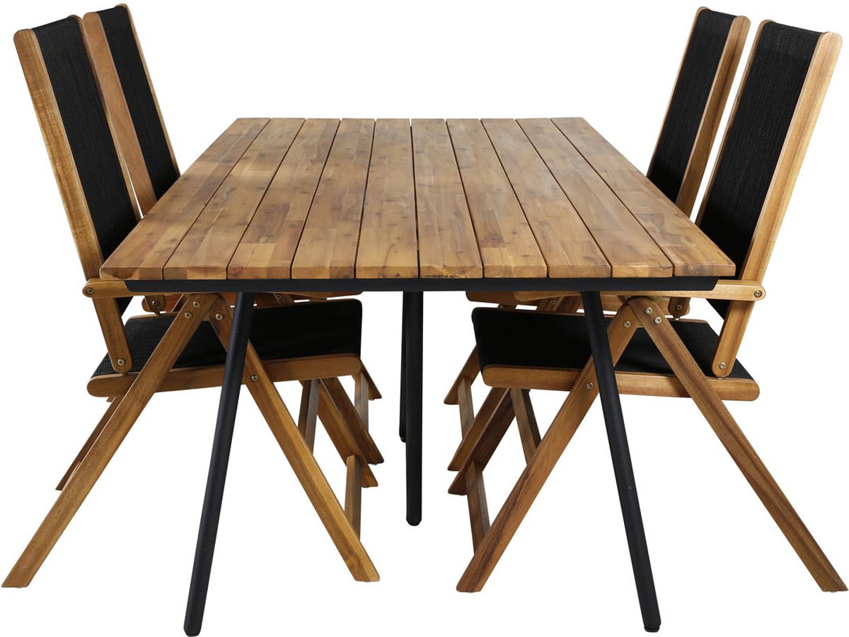 Chan Tuinmeubelset Tafel 100x200cm En 4 Stoel Little John, Naturel. - Zwart