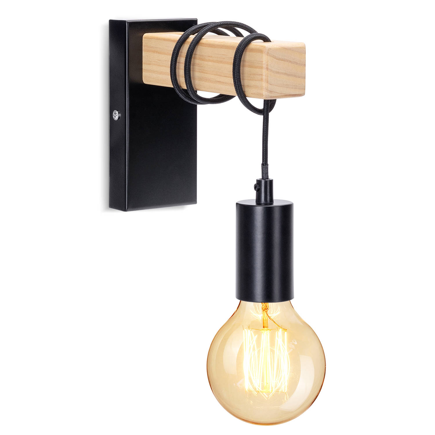 Aigostar 13a48 - Hanglamp - E27 Fitting - Wandlamp - Voor Binnen - Bedlamp - Slaapkamer - Excl. Lichtbron - Negro