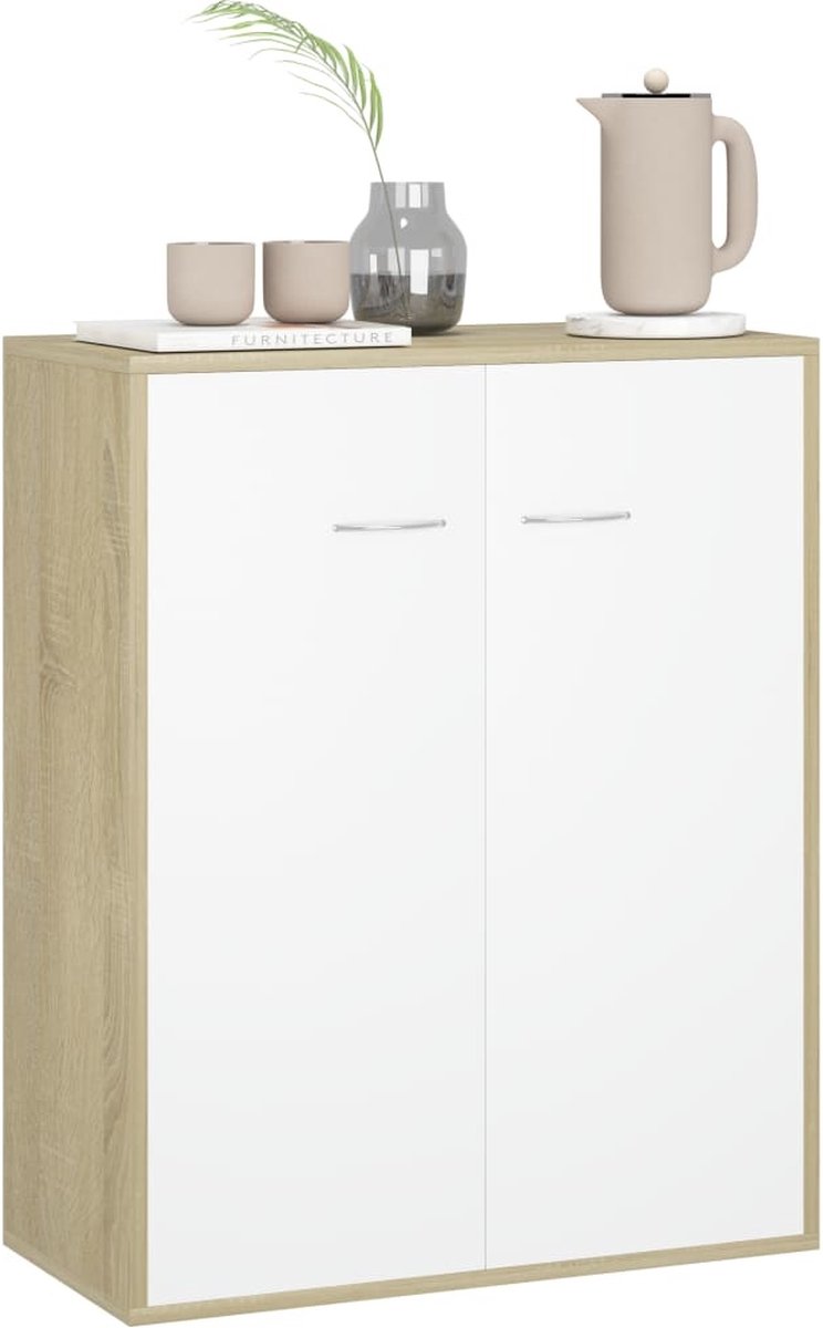Vidaxl Dressoir 60x30x75 Cm Spaanplaat En Sonoma Eikenkleurig - Wit