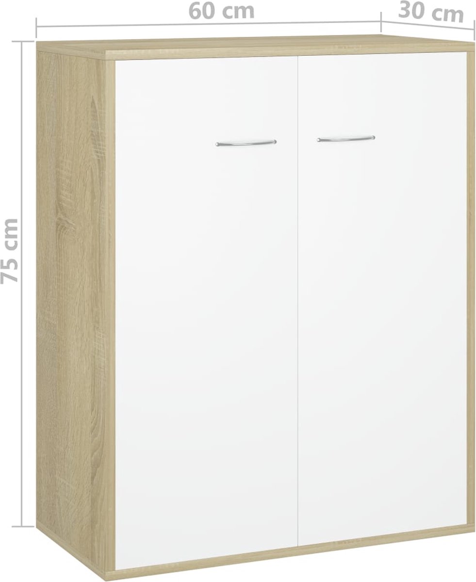 Vidaxl Dressoir 60x30x75 Cm Spaanplaat En Sonoma Eikenkleurig - Wit
