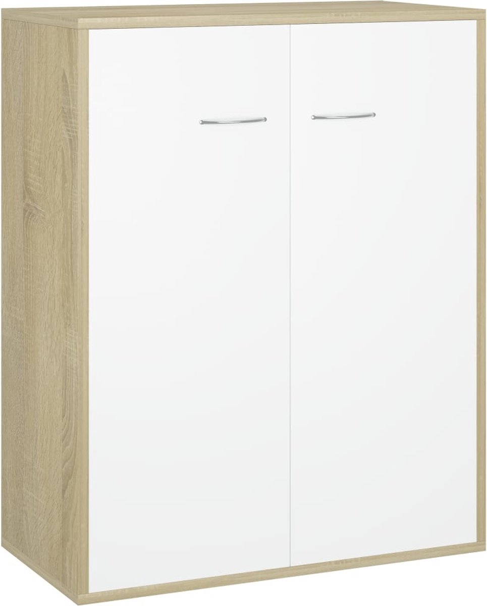 Vidaxl Dressoir 60x30x75 Cm Spaanplaat En Sonoma Eikenkleurig - Wit