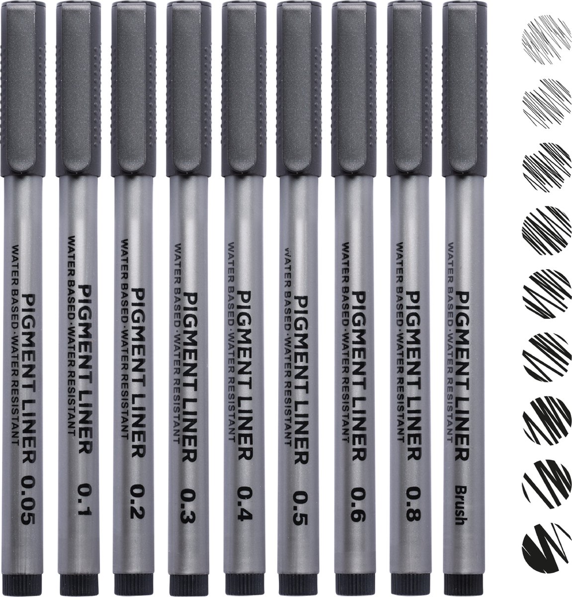 Starksøn® 9 Stuks Fineliner, Brush & Pigment Pennen Set - Zwart