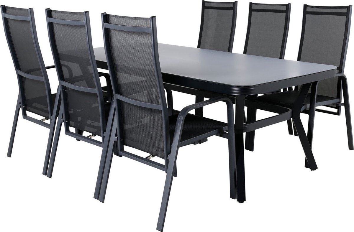 Virya Tuinmeubelset Tafel 100x200cm En 6 Stoel Copacabana, Grijs. - Zwart