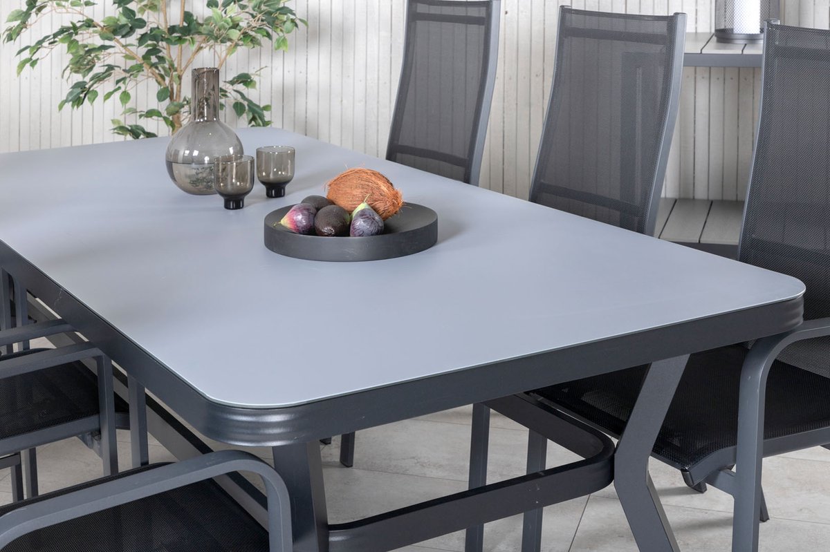 Virya Tuinmeubelset Tafel 100x200cm En 6 Stoel Copacabana, Grijs. - Zwart
