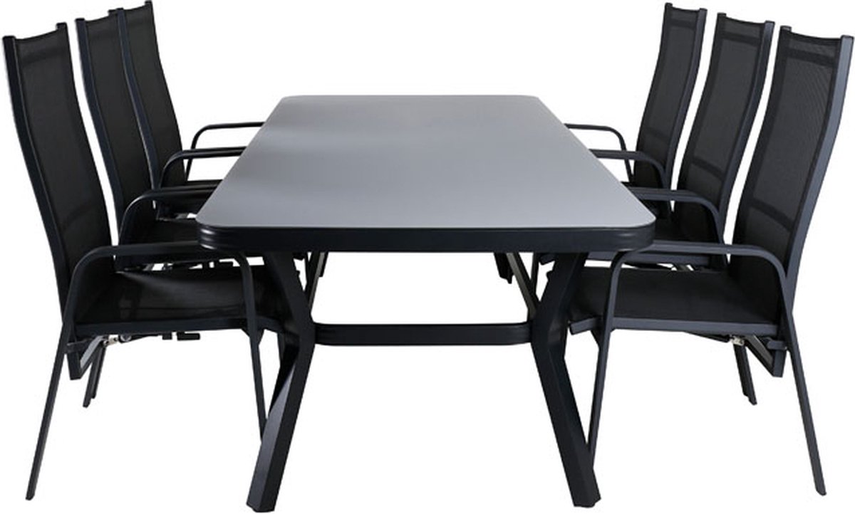 Virya Tuinmeubelset Tafel 100x200cm En 6 Stoel Copacabana, Grijs. - Zwart