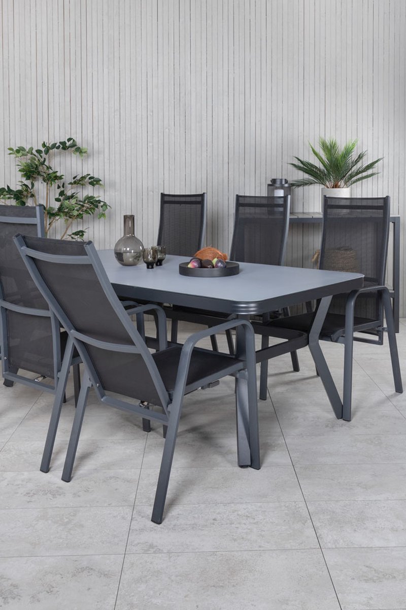 Virya Tuinmeubelset Tafel 100x200cm En 6 Stoel Copacabana, Grijs. - Zwart