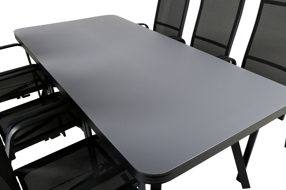 Virya Tuinmeubelset Tafel 100x200cm En 6 Stoel Copacabana, Grijs. - Zwart