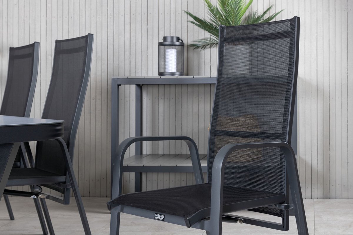Virya Tuinmeubelset Tafel 100x200cm En 6 Stoel Copacabana, Grijs. - Zwart