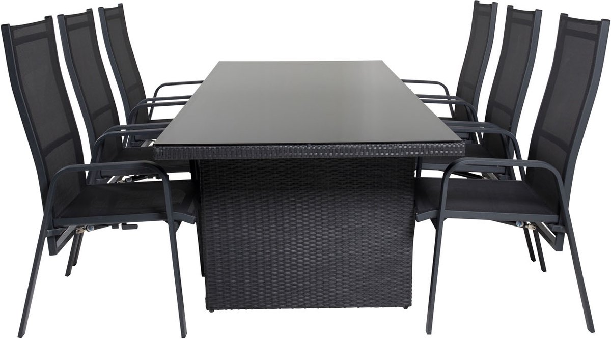 Padova Tuinmeubelset Tafel 100x200cm En 6 Stoel Copacabana. - Zwart