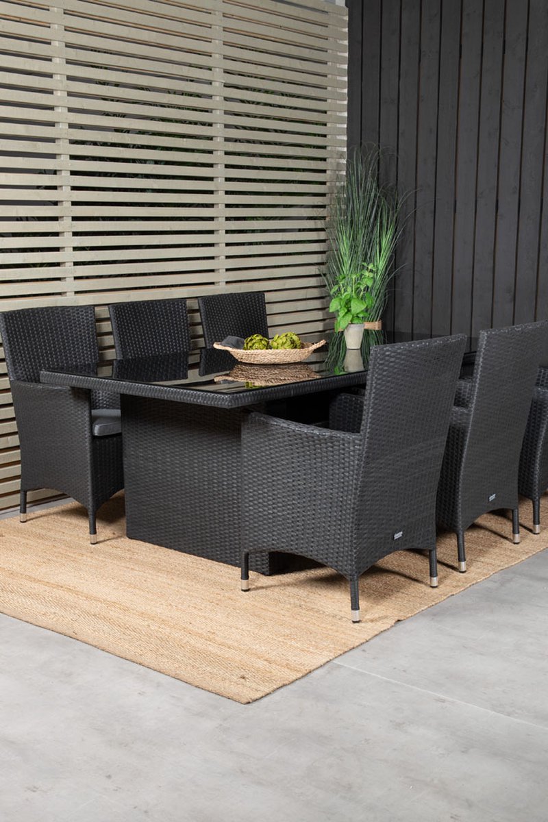 Padova Tuinmeubelset Tafel 100x200cm En 6 Stoel Malin. - Zwart