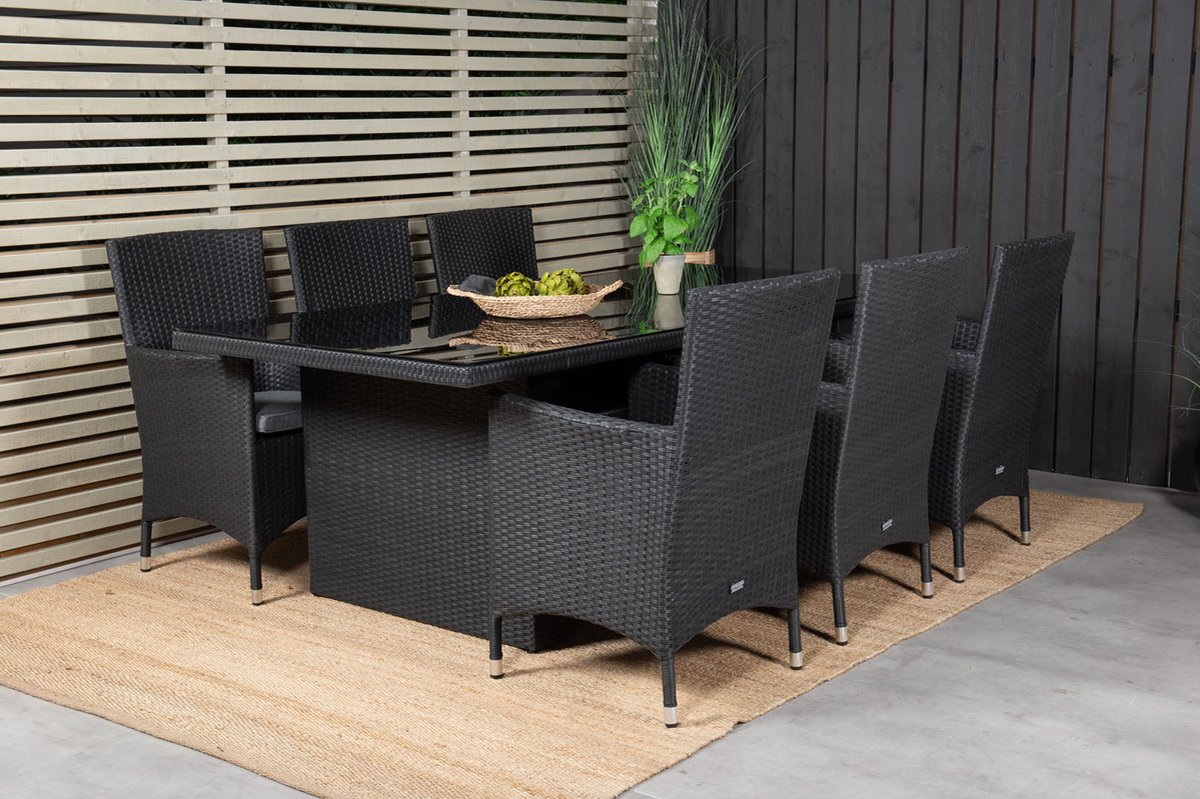 Padova Tuinmeubelset Tafel 100x200cm En 6 Stoel Malin. - Zwart