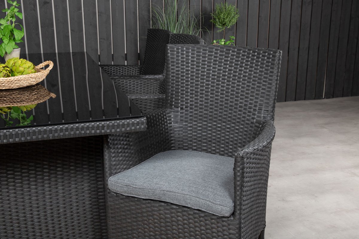 Padova Tuinmeubelset Tafel 100x200cm En 6 Stoel Malin. - Zwart