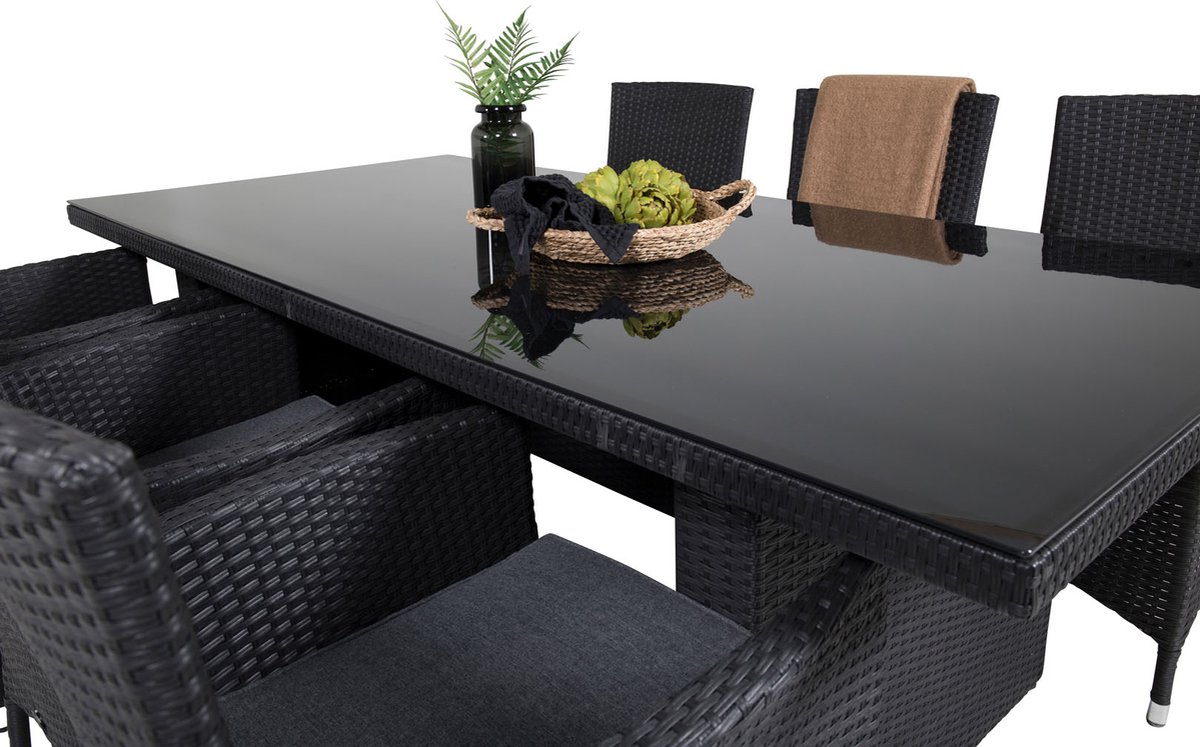 Padova Tuinmeubelset Tafel 100x200cm En 6 Stoel Malin. - Zwart