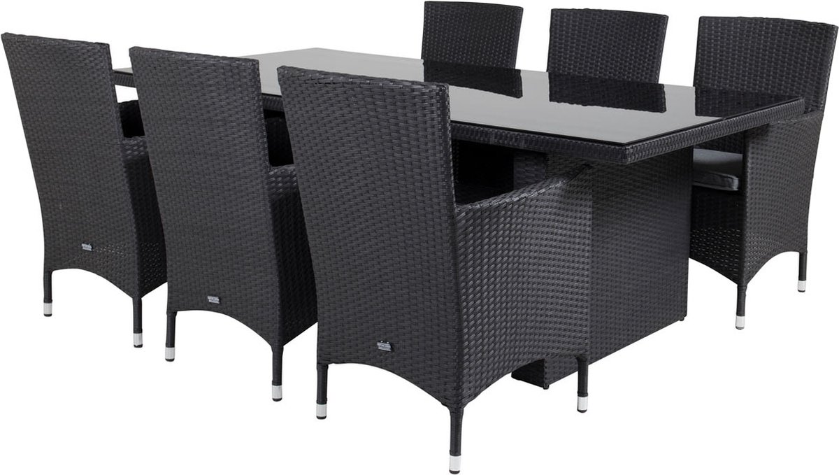 Padova Tuinmeubelset Tafel 100x200cm En 6 Stoel Malin. - Zwart