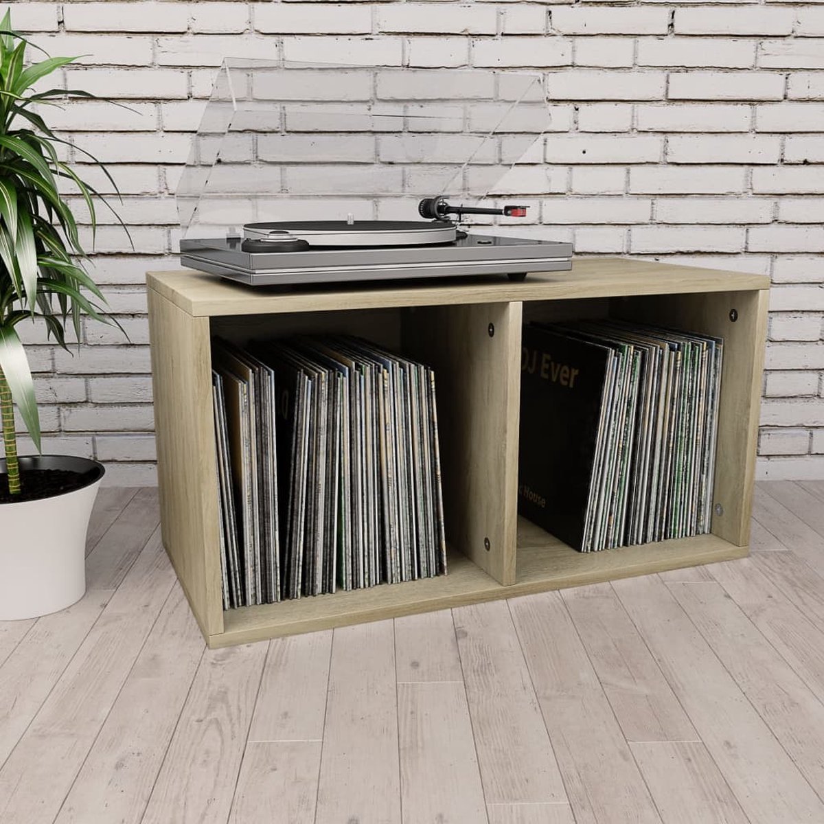 Vidaxl Opbergbox Voor Lp's 71x34x36 Cm Spaanplaat Sonoma Eikenkleurig - Bruin