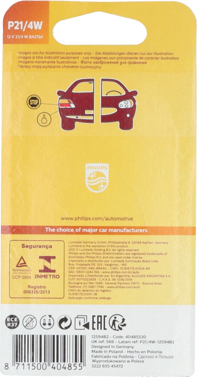 Philips Signaallampen P21/4w Premium 12v 2 Stuks - Rood
