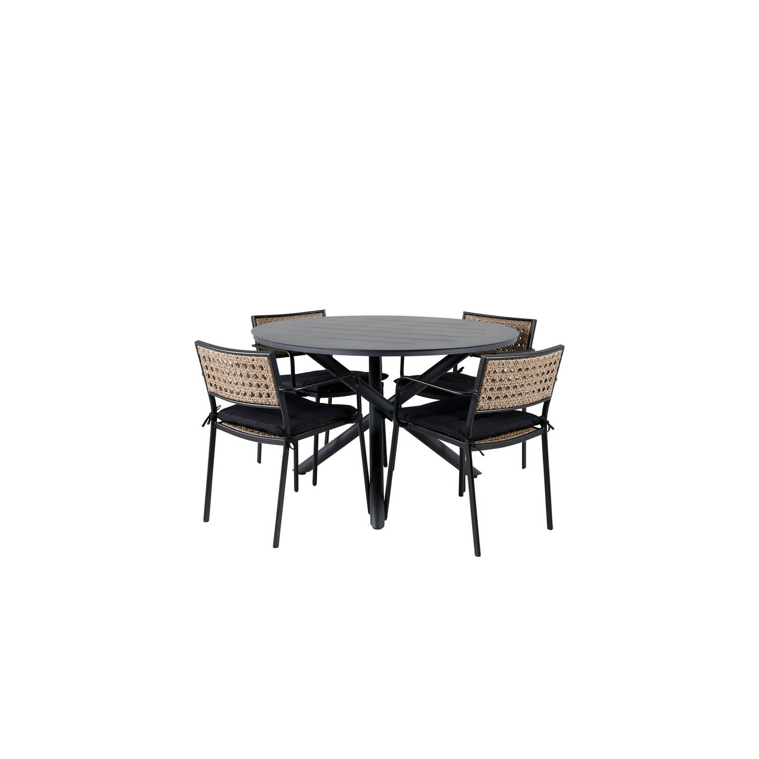 Alma Tuinmeubelset Tafel Ø120cm En 4 Stoel Paola. - Zwart