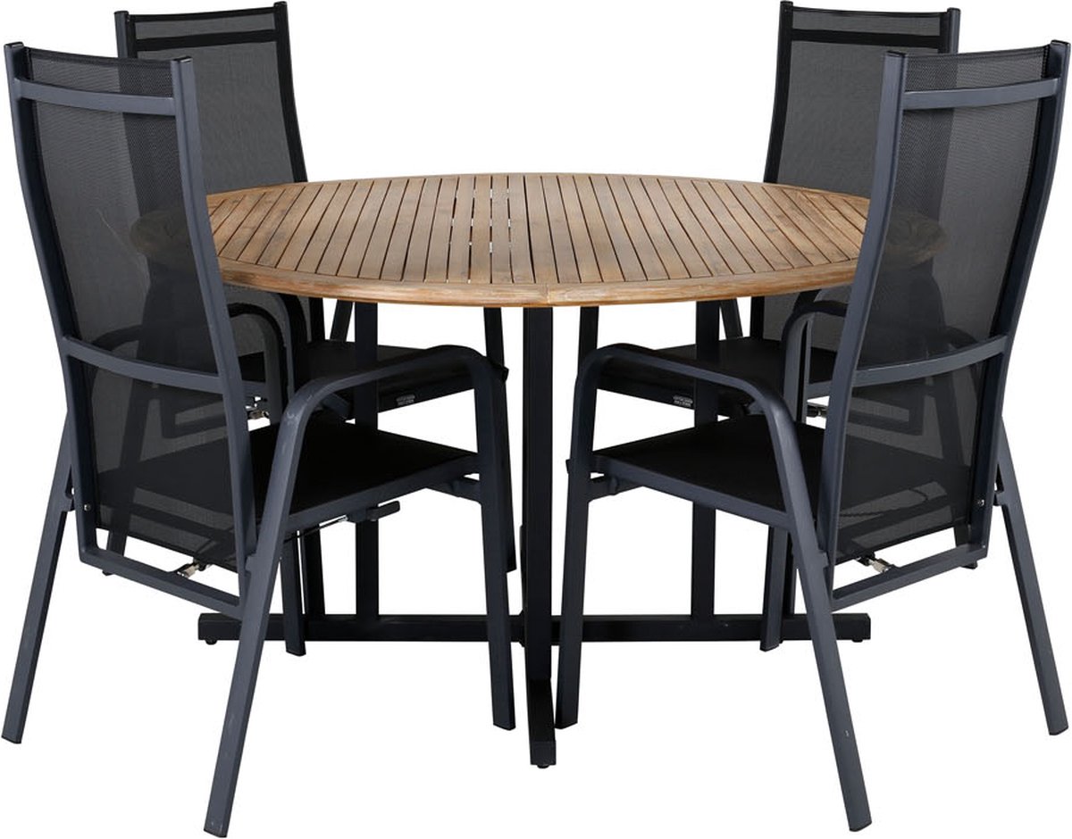 Cruz Tuinmeubelset Tafel Ø140cm En 4 Stoel Copacabana, Naturel. - Bruin