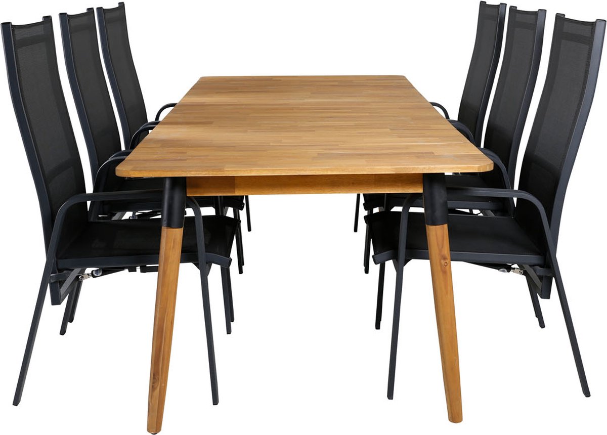 Julian Tuinmeubelset Tafel 100x210cm En 6 Stoel Copacabana, Naturel. - Zwart