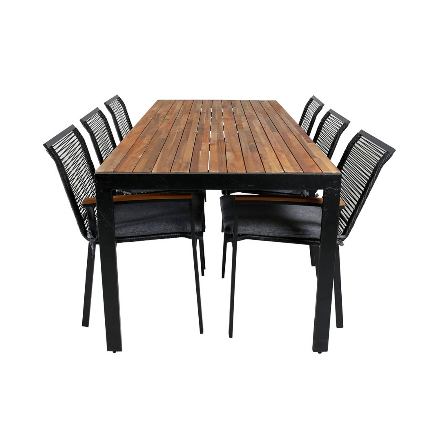 Bois Tuinmeubelset Tafel 90x205cm En 6 Stoel Dallas, Naturel. - Bruin