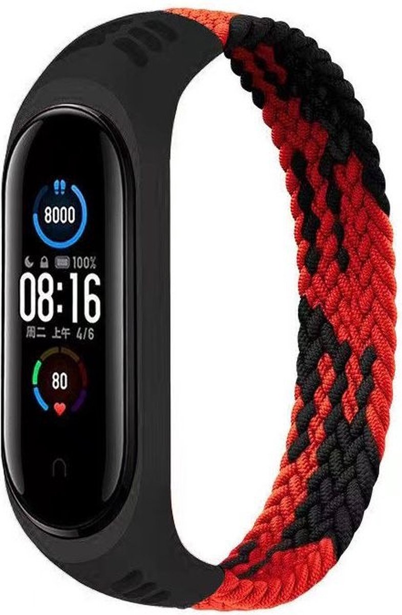 Xiaomi Mi band 3/4/5/6 gevlochten band - rood - Horlogeband Armband Polsband - Zwart