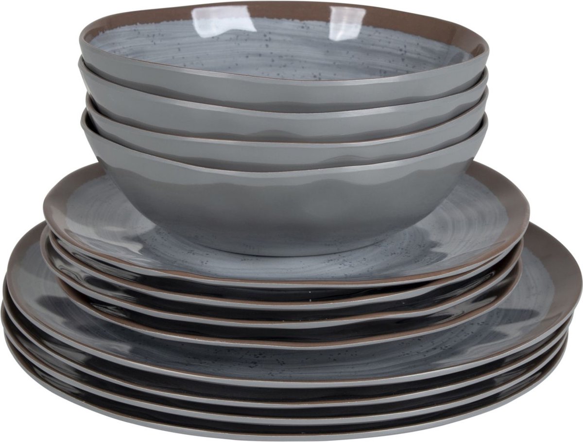 Bo-Camp Servies halo 12-delig - Grijs