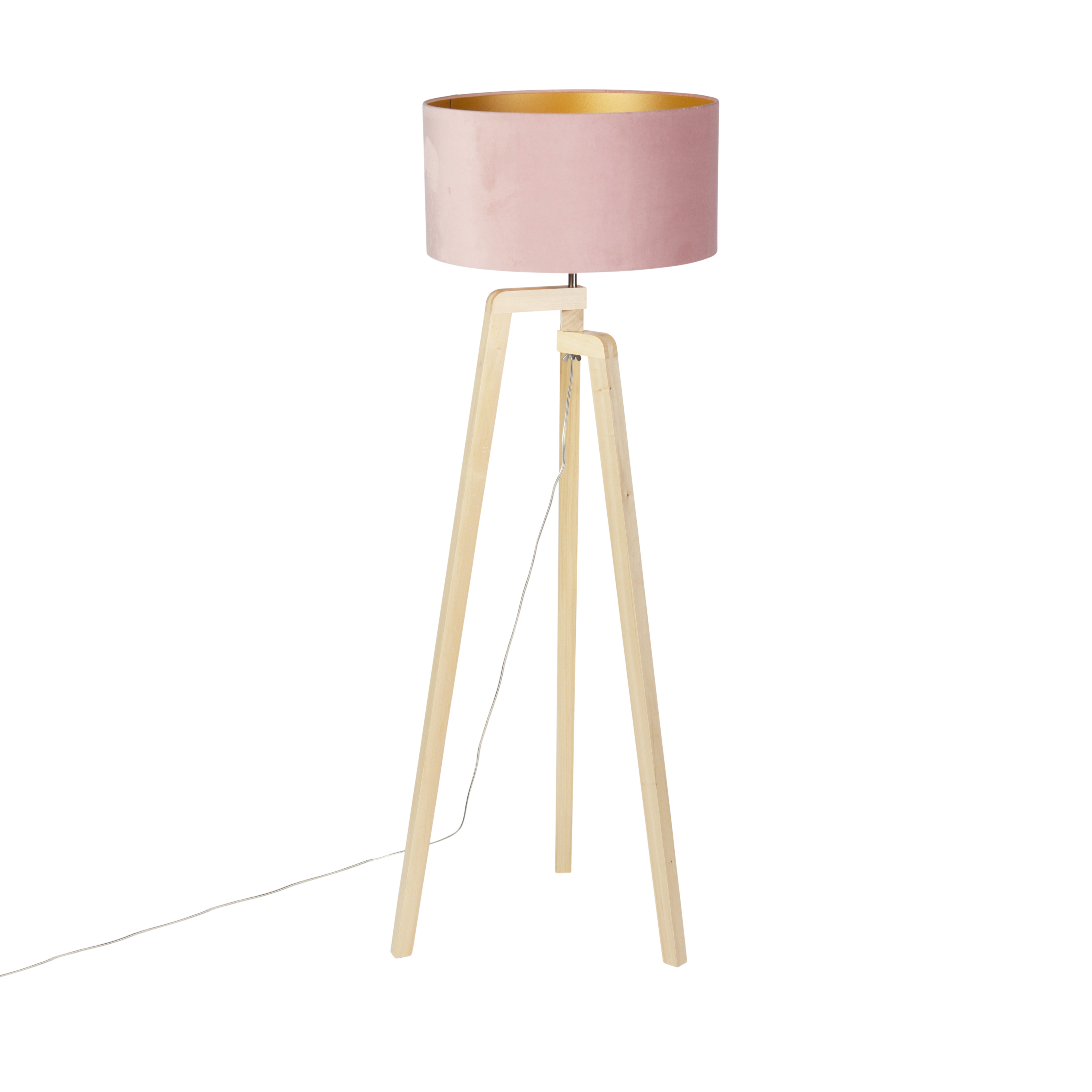 QAZQA Vloerlamp tripod hout met velours kap 50 cm - Puros - Roze