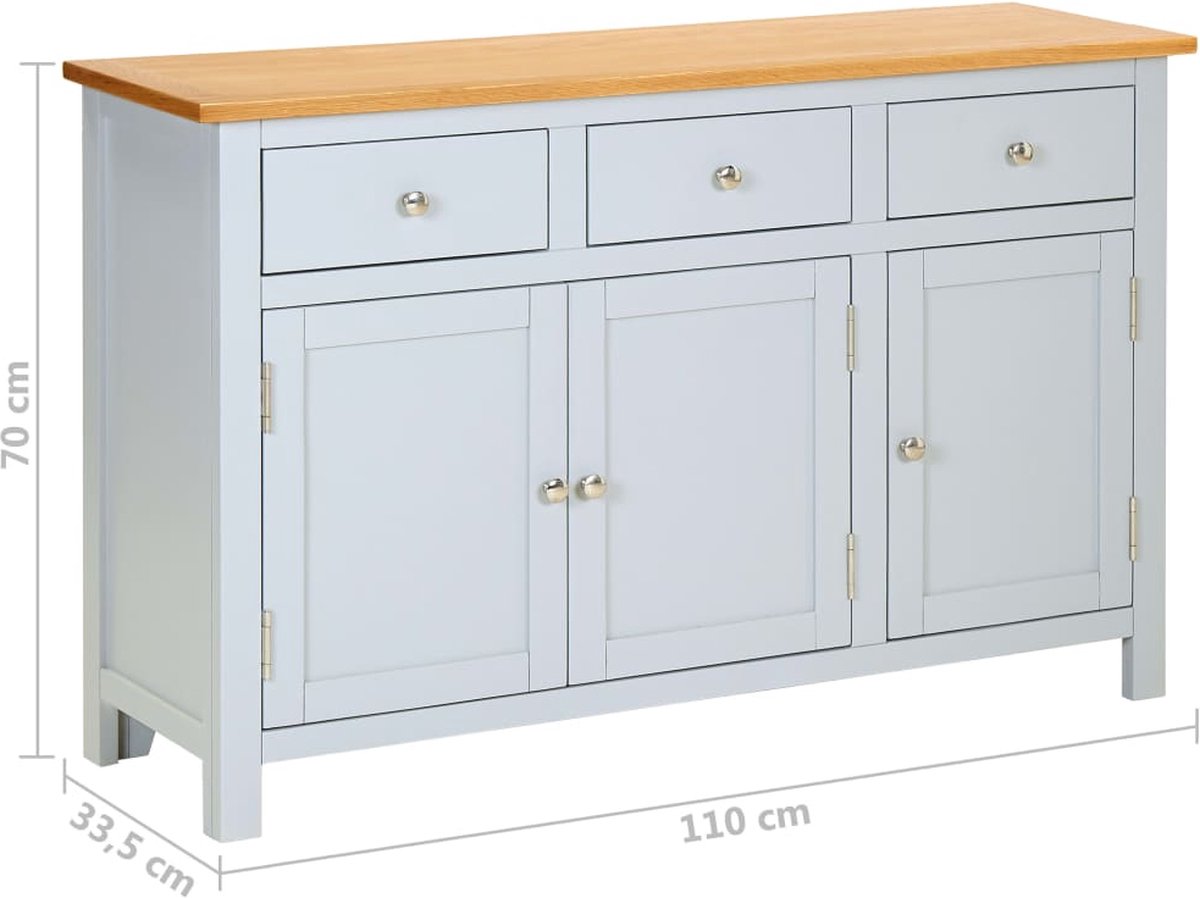 Vidaxl Dressoir 110x33,5x70 Cm Massief Eikenhout - Grijs