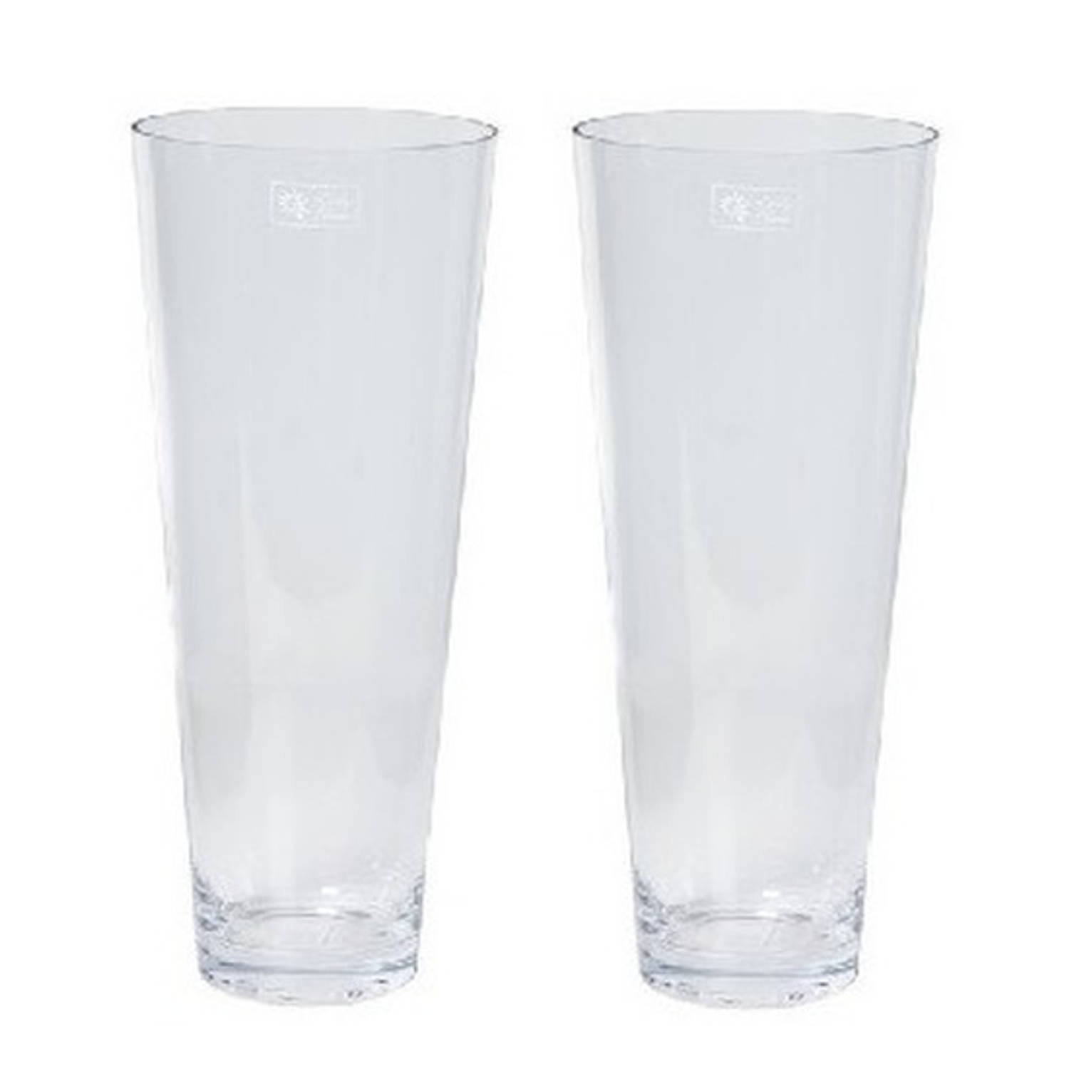 2x Conische Vaas Helder Glas 18 X 43 Cm - 2x Glazen Boeketvaas Conisch - 2 Stuks