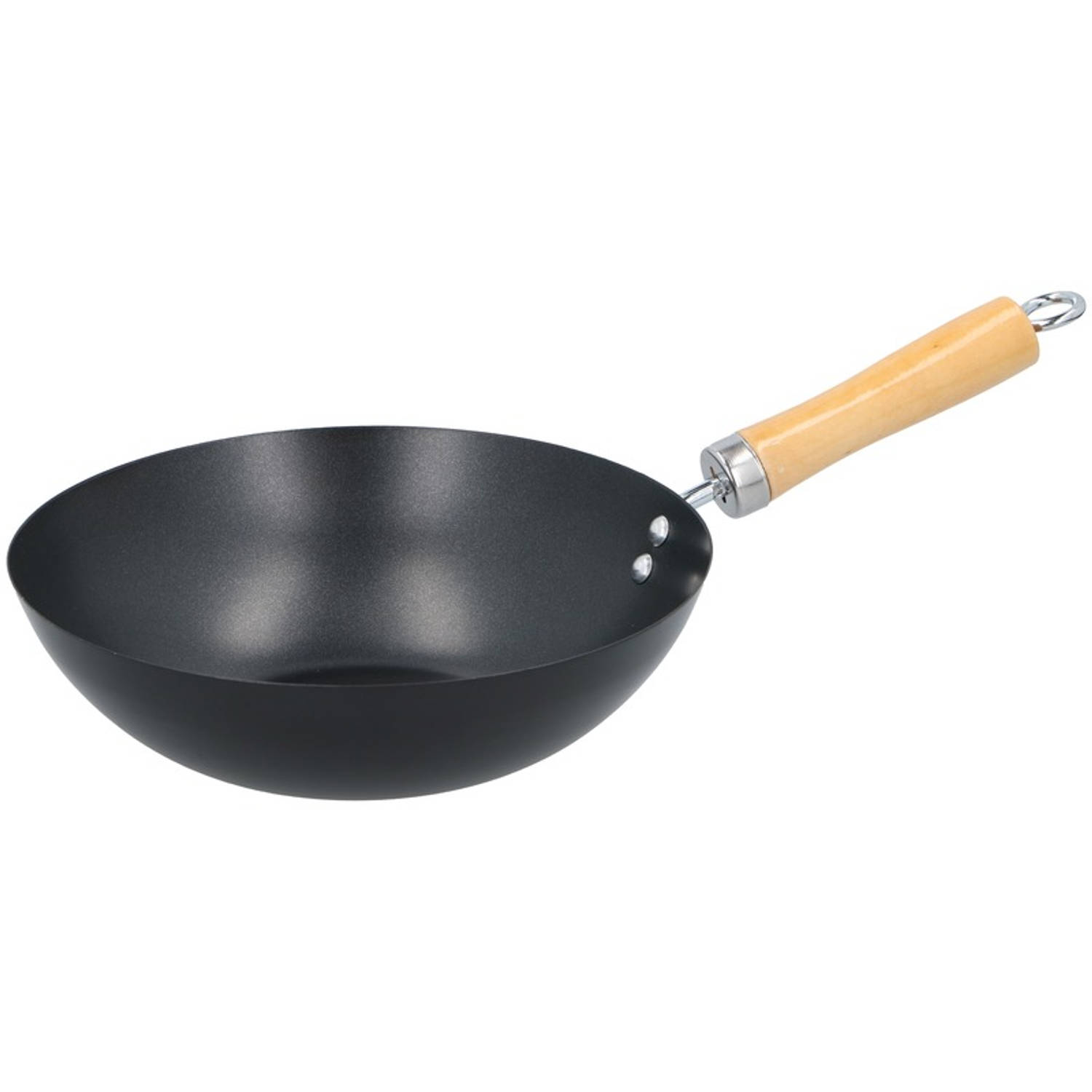 Wok Pan Houten Handvat 24 Cm - Steelpannen - Zwart