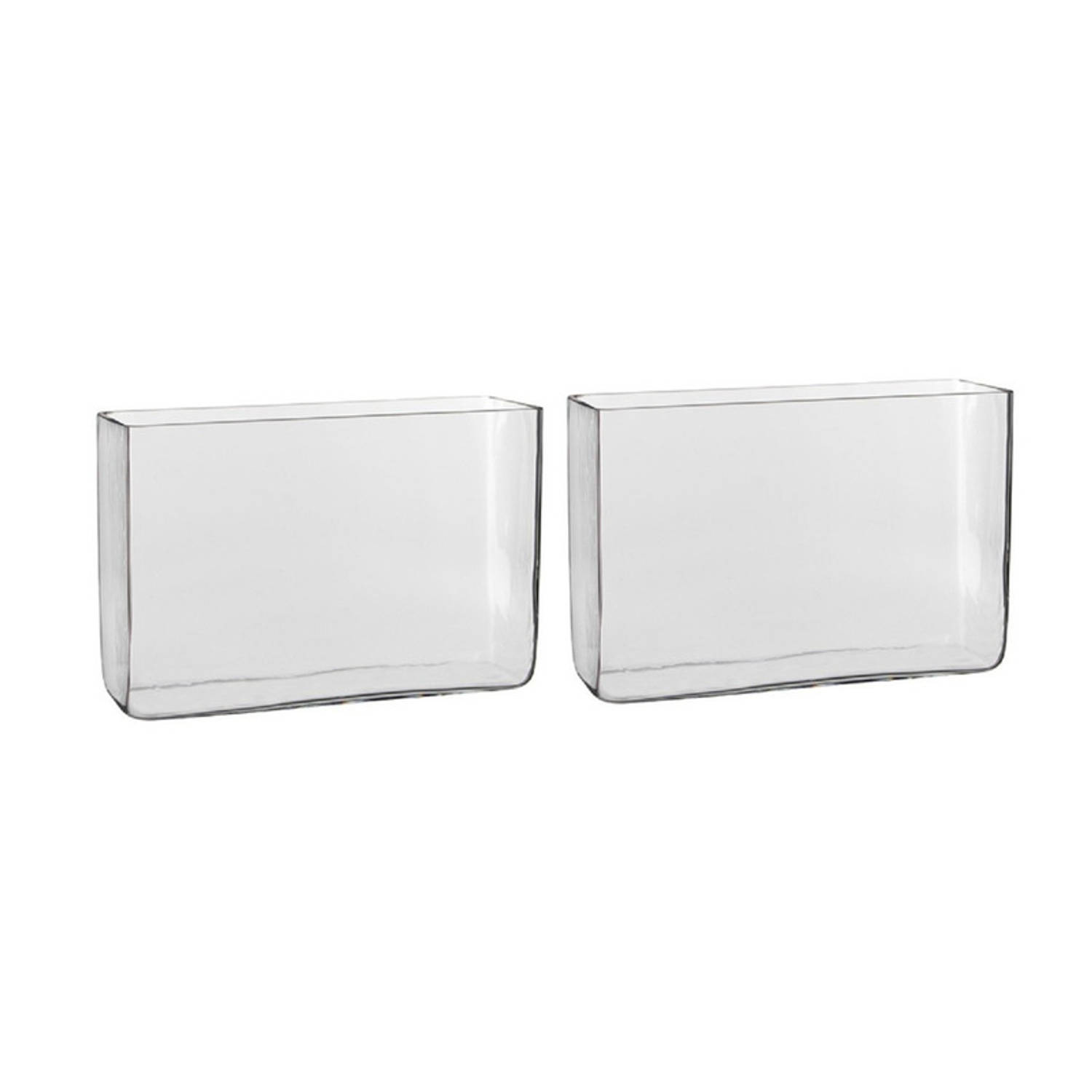 Mica Decorations 2x Hoge Rechthoekige Vaas Transparant Glas 30 X 10 X 20 Cm - Accubak - Glazen Vazen - Woonaccessoires