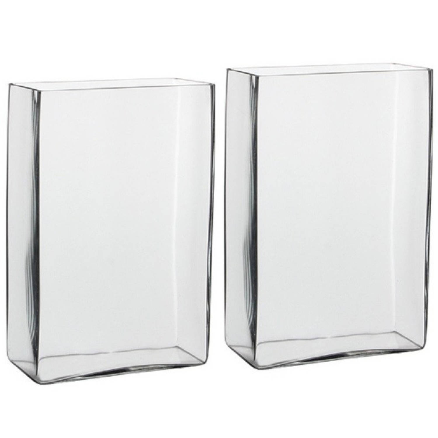 Mica Decorations 2x Hoge Vaas Transparant Glas 20 X 10 X 30 Cm - Accubakken - Glazen Vazen - Woonaccessoires